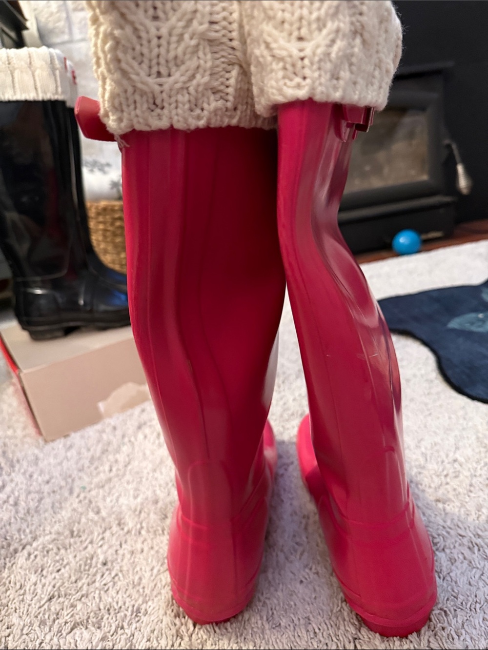 Hunter Pink Tall Rain Boots w/ Cream Knit Cuff collegiate fall cottagecore cozy - Picture 3 of 11